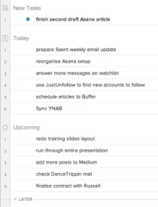 Screenshot of My Tasks view in Asana with a new task added.