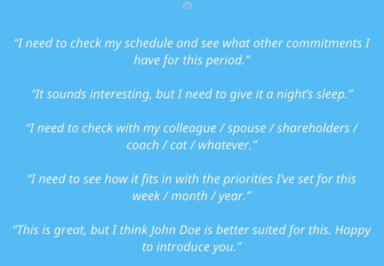An image of a list of non-committal answers you can use to say no more often.
